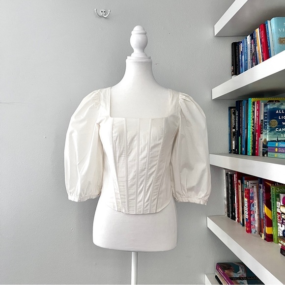 Jason Wu Black Corset Puff Sleeve Renaissance Blouse Size M - Picture 2 of 11